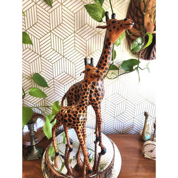 Vintage Pair Leather Wrapped Giraffe Statues - 25